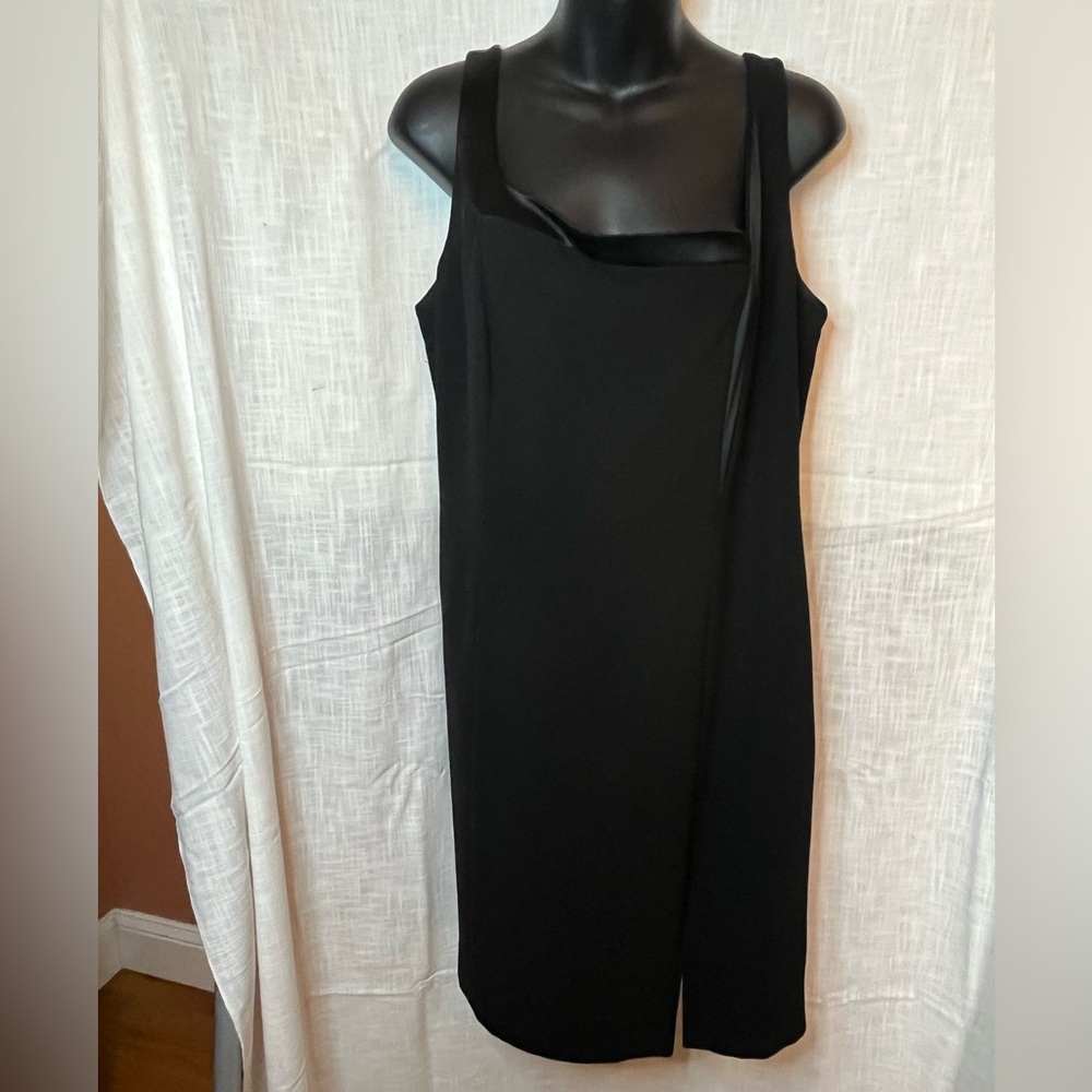 Jones NY Black Sleeveless short cocktail Dress evening wear tuxedo stripe sz 16